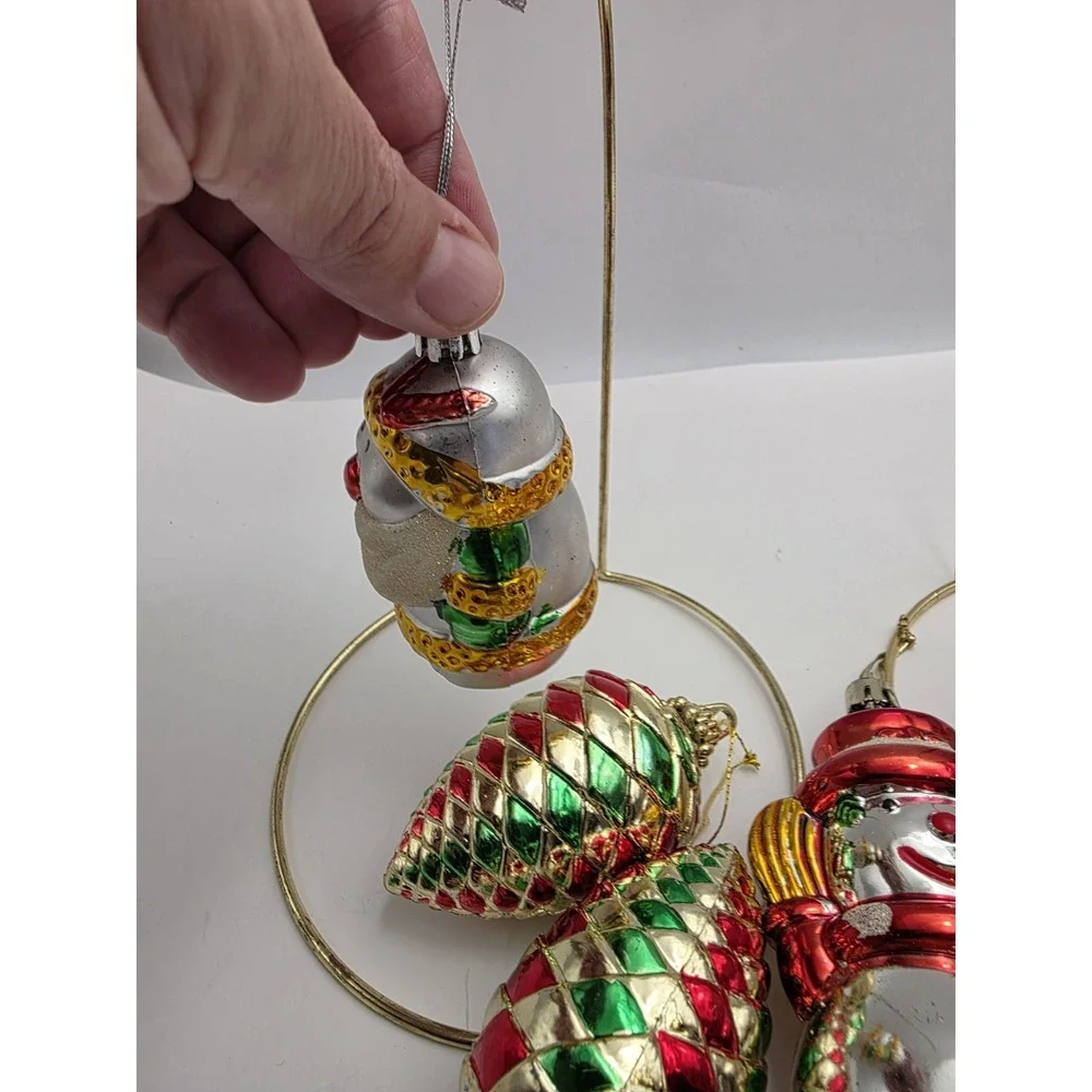 VTG Christmas Ornaments Lot 7Santa Snowman Pine Cone Red Green Gold Holiday